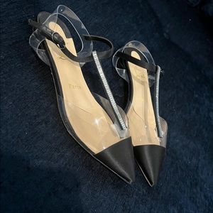Rare clear and satin Christian Louboutin flats with pointy toe, sz 36